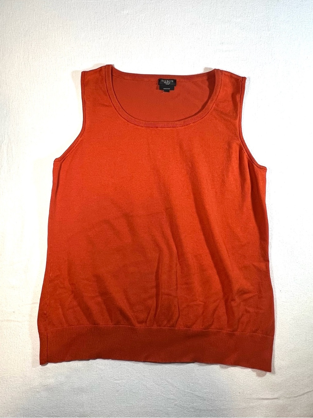 Talbots Pima Cotton Vibrant Orange Sleeveless Knit Tank, Preppy,
